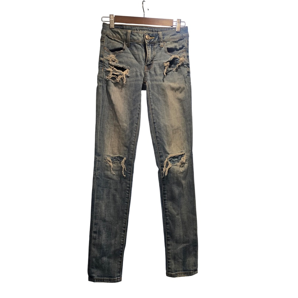American Eagle Super Stretch Jegging Women 0 Regular Distressed Vintage Denim